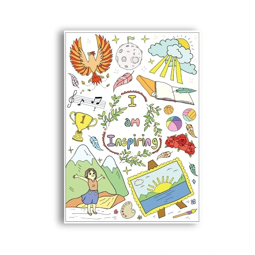 Girls Travel Activity Set - Affirmation Coloring Book, Pencils & Drawstring Bag
